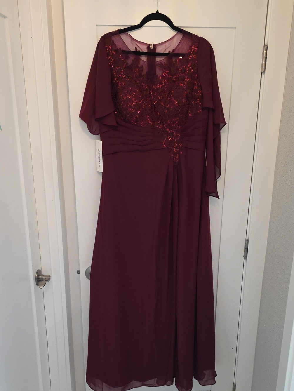 Embellished Burgundy Chiffon Maxi Dress
